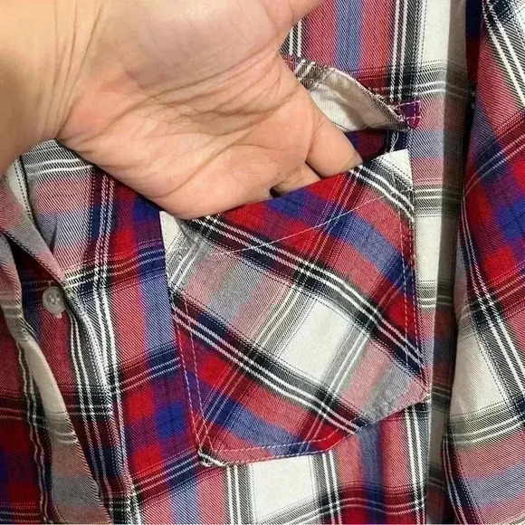 SAM EDELMAN Red, White, and Blue Plaid Woman Button Down | size Large - Picture 12 of 13